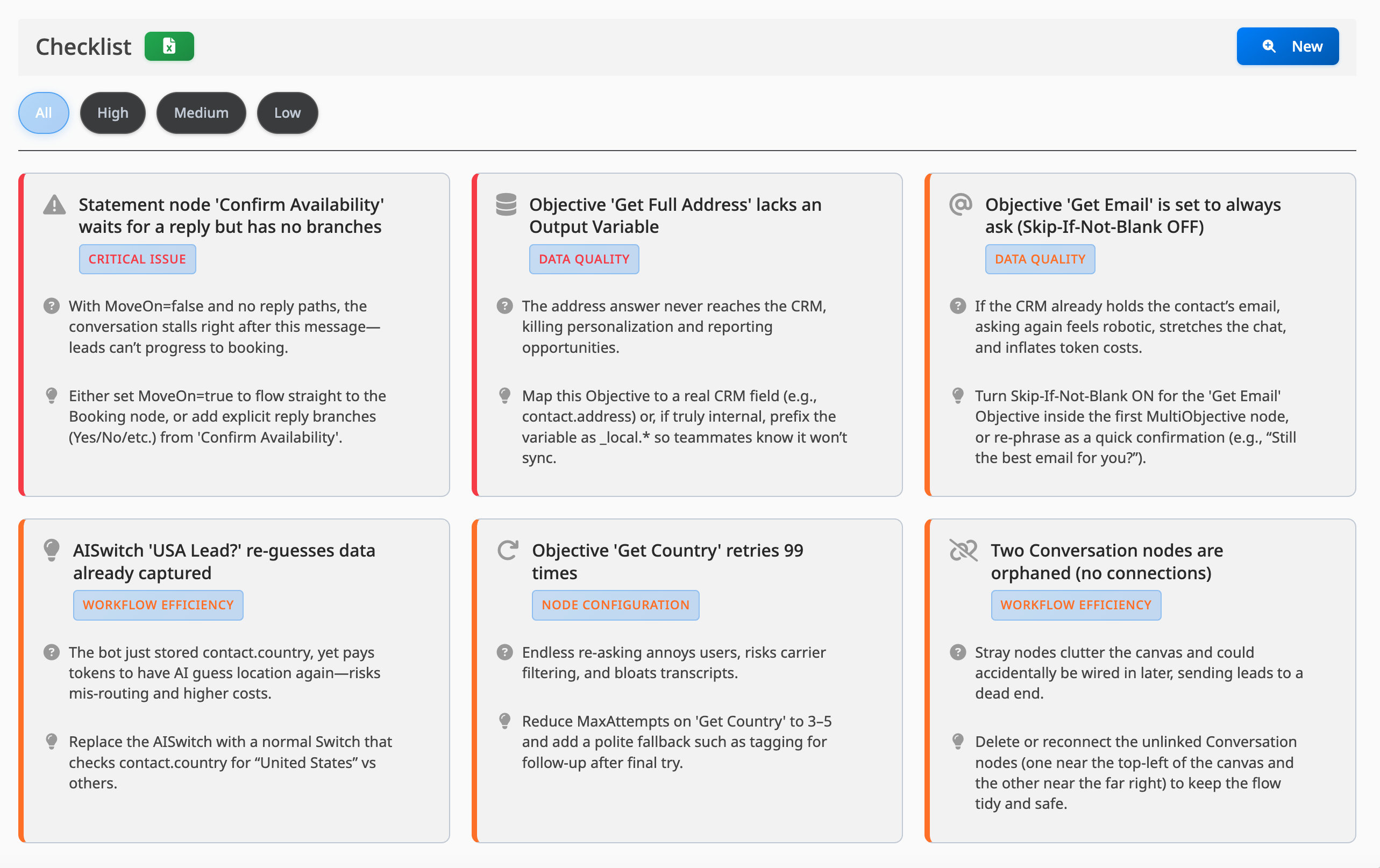 Screenshot from the agent checkup page