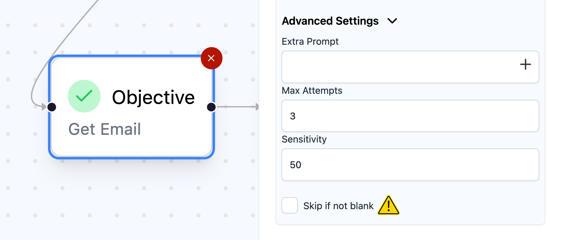 Screenshot of an Objective with Skip-If-Not-Blank toggled ON